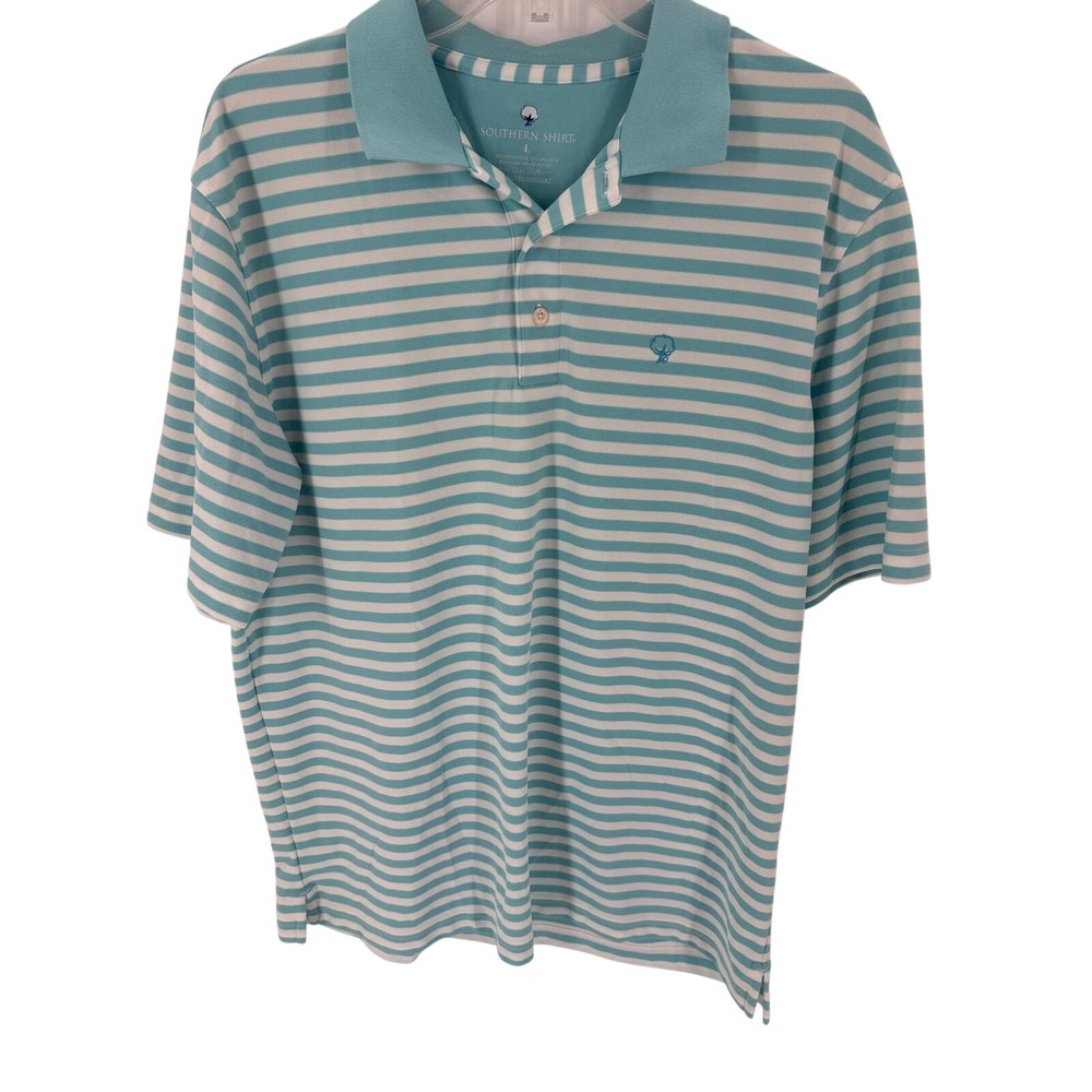 Southern Shirt Mens Blue White Stripe Short‎ Sleeve Polo Shirt Size L